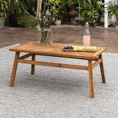 Walker Edison Table basse rectangulaire, Motif: Chevron en bois d'acacia massif, Coloris: Brun, Dime