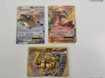 Lot de 3 cartes Pokémon comprend des cartes ultra rares : Mackogneur TURBO, Dracaufeu EX et Rouca