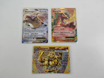 Lot de 3 cartes Pokémon : Ultra rare Mackogneur TURBO, Dracaufeu EX, Roucarnage EX - Sous sleeves - Pokemon